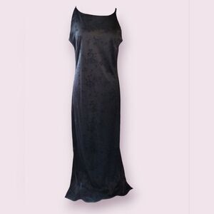 Gothic 90's Y2K Black Floral Burnout Velvet Sleeveless Maxi Slip Dress 1…